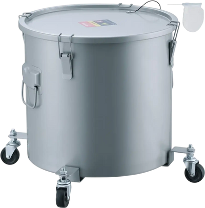 VEVOR Fryer Grease Bucket, 16 Gal Oil Disposal Caddy with Caster Base, Carbon Steel Rust-Proof Coating, Oil Transport Container with Lid, Lock Clips, Filter Bag for Hot Cooking Oil Filtering, Gray