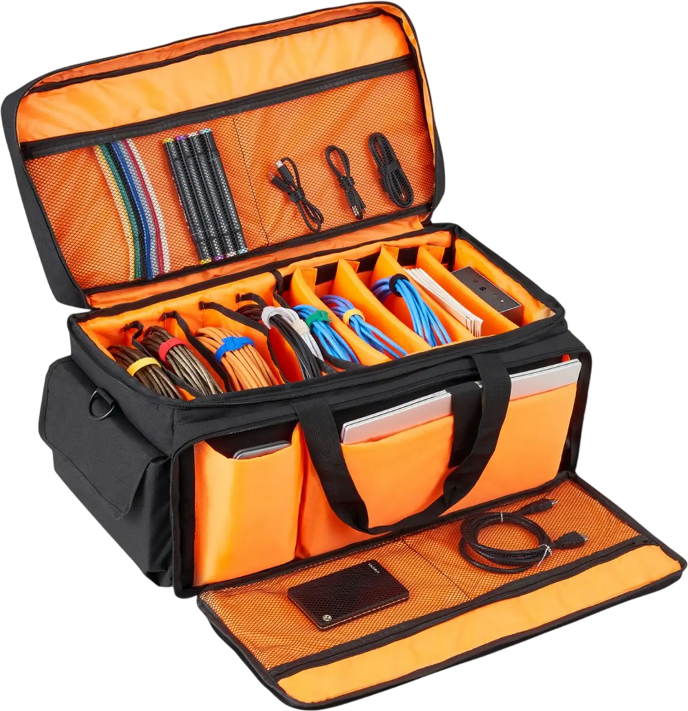 VEVOR DJ Cable File Bag, 1200D Oxford Fabric, DJ Gig Bag with 9 Detachable Divider 4.92 ft Padded Shoulder Strap Plastic Bottom Pad, 23.6 x 11.8 x 12.7 in DJ Wire Bag for DJ Gear Musical Accessories
