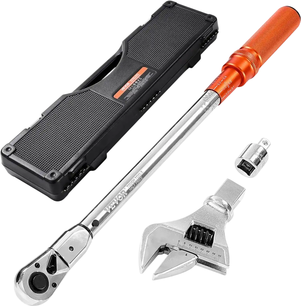 VEVOR Adjustable Click Torque Wrench, 1/2 Inch Drive, 20-160 lbf-ft/27.1-216.8 N.m, Dual-direction and Dual Range Scales, 72-Tooth, ±2% Precision, with Adapter Interchangeable Jaw and Ratchet Head