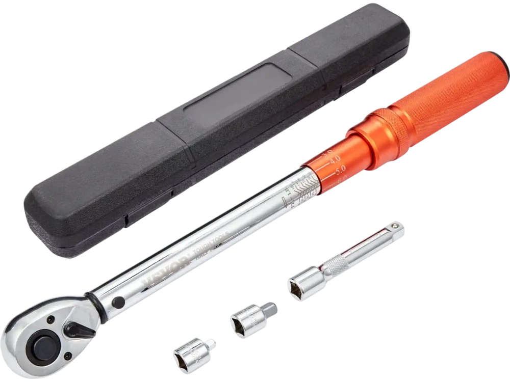 VEVOR Torque Wrench, 10-150ft.lb/14-204n.m 1/2-inch Drive Click Torque Wrench, Dual-Direction Adjustable Torque Wrench Set, Mechanical Dual Range Scales Torque Wrench Kit with Adapters Extension Rod