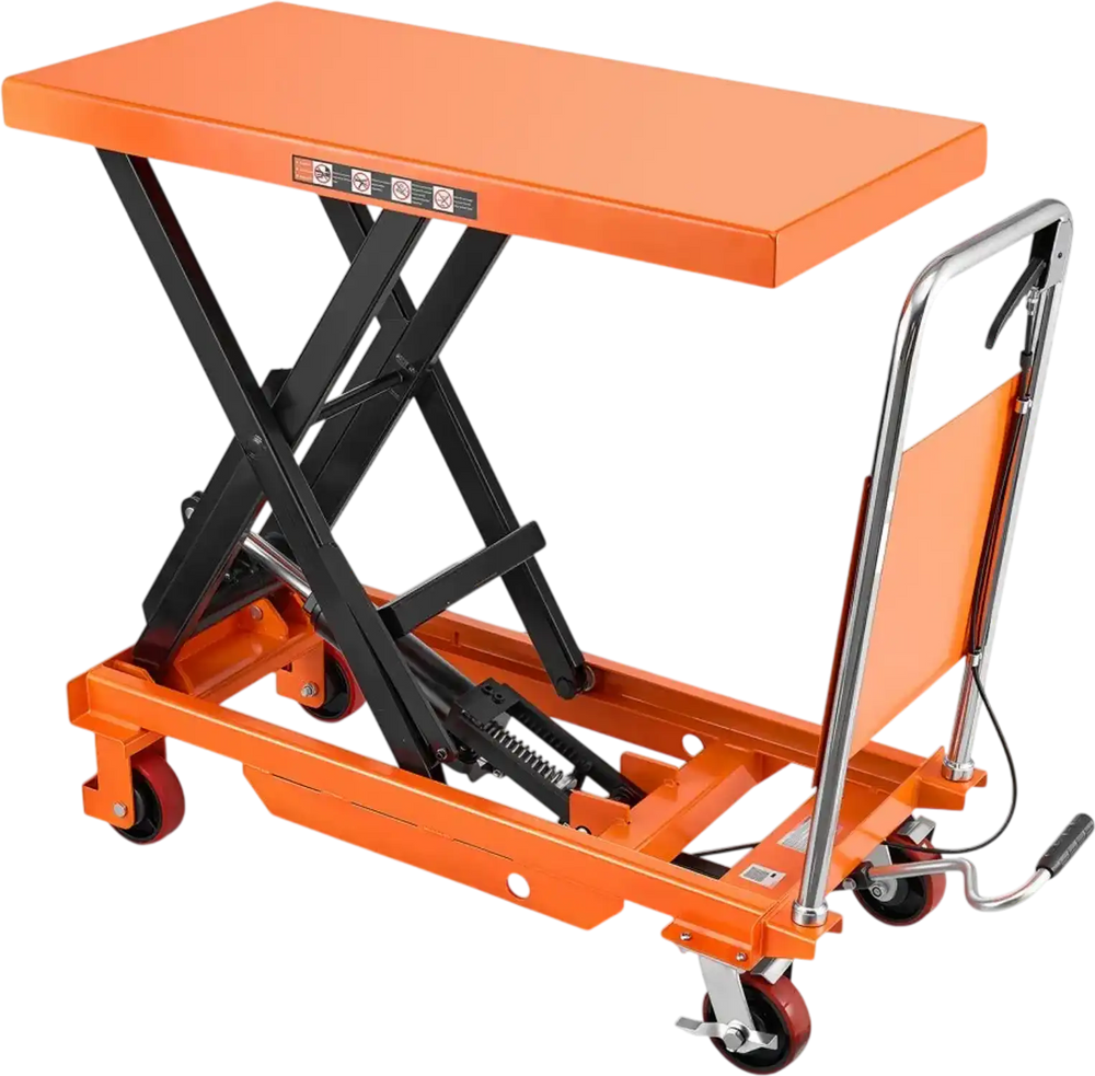 VEVOR Hydraulic Lift Table Cart, 2200 lbs Capacity 40 in Lifting Height, for Material Handling, Moving, Transportation, Manual Single Scissor Lift Table, with 4 Wheels and Handle, Heavy-Duty Steel