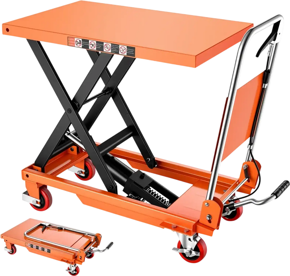 VEVOR Hydraulic Lift Table Cart, 500 lbs Capacity 28.5 in Lifting Height, for Material Handling, Moving, Transportation, Manual Single Scissor Lift Table, 4 Wheels and Foldable Handle, Premium Steel