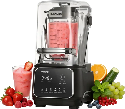 VEVOR Blender, 68 oz Professional Countertop Blenders with Shield, 2200W 26000RPM Kitchen Food Processor Combo, Self-Cleaning, Speed Adjustable, 6 Preset Menu for Smoothies, Ice Crushing, Puree, Black