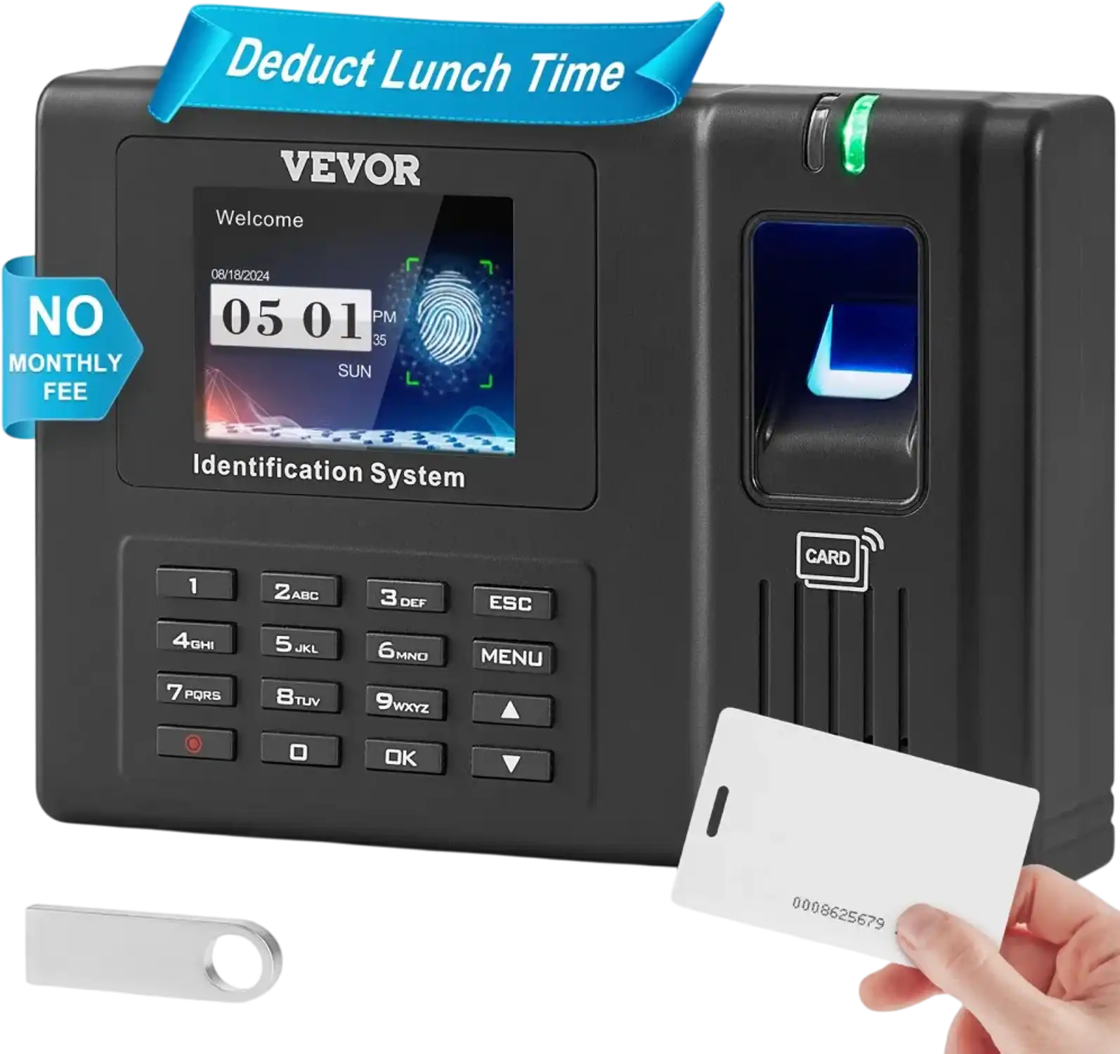 Vevor Time Clock Biometric Employee Attendance Machine New