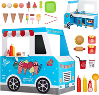 VEVOR Ice Cream Cart for Kids, 20+ PCS Ice Cream Truck Wooden Playset, Pretend Play Stand with Steering Wheel & Chalkboard, Payment Scanner & Freezer, Faucet & Sink, Suitable for Kids 3-7 Years Old