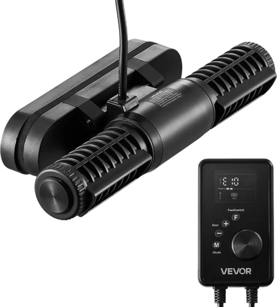 VEVOR Aquarium Wave Maker, 15W, 1428 GPH Adjustable Cross Flow Pump with Controller, Magnetic DC 24V Aquarium Powerhead, Strong Magnetic Base, 360° Rotating Wavemaker, for Saltwater Marine Freshwater