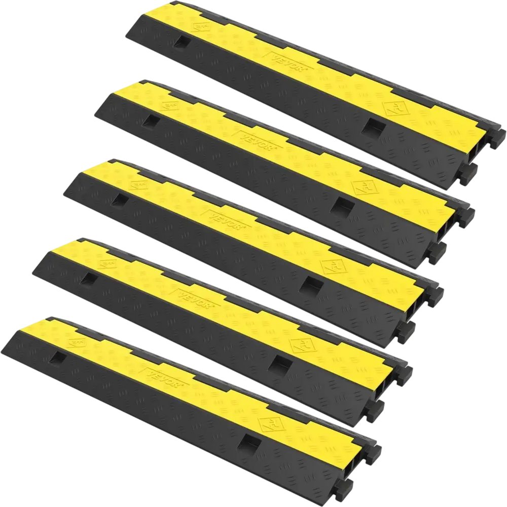 VEVOR Cable Protector Ramp, 5 Packs 2 Channels Speed Bump Hump, Rubber Modular Speed Bump Rated 11000 LBS Load Capacity, Protective Wire Cord Ramp Driveway Rubber Traffic Speed Bumps Cable Protector