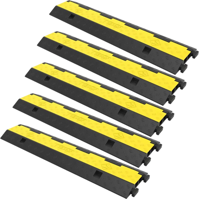 VEVOR Cable Protector Ramp, 5 Packs 2 Channels Speed Bump Hump, Rubber Modular Speed Bump Rated 11000 LBS Load Capacity, Protective Wire Cord Ramp Driveway Rubber Traffic Speed Bumps Cable Protector