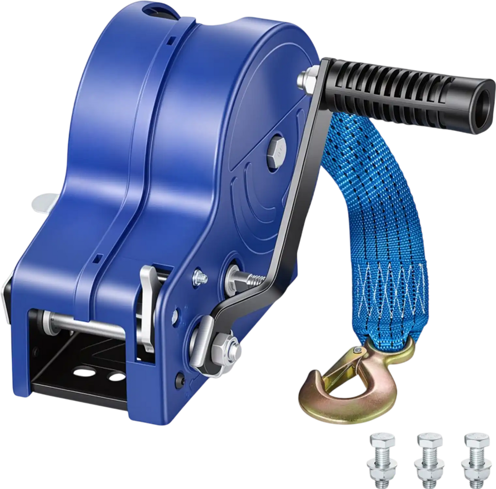 VEVOR Boat Winch, 3500 lbs Hand Winch, Heavy Duty Manual Rope Crank with 20ft Gray-Black Polyester Strap, Portable Two-Way Ratchet, Anti-Slip Handle Gear for Boat Trailer ATV Towing