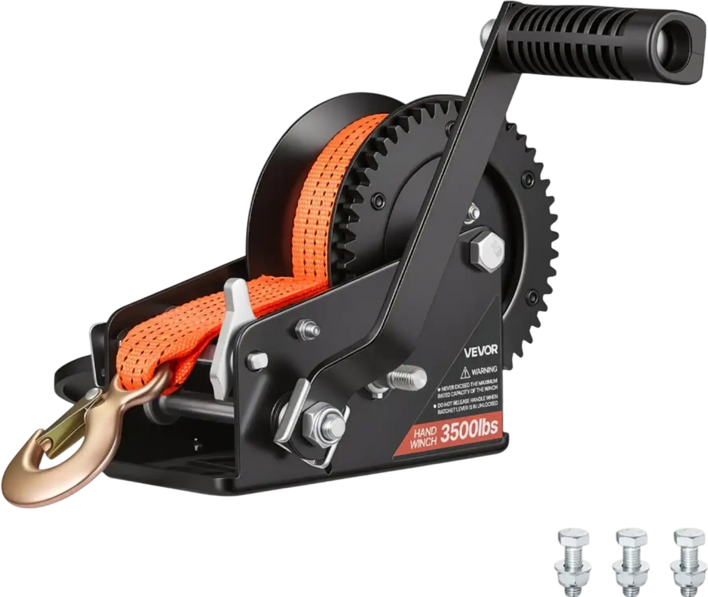VEVOR Boat Winch, 3500 lbs Hand Winch, Heavy Duty Manual Rope Crank with 20ft Orange Polyester Strap, Portable Two-Way Ratchet, 2 Speed Switchable, Anti-Slip Handle Gear for Boat Trailer ATV Towing