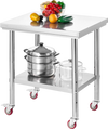 VEVOR Stainless Steel Table, 24 x 30 Inches Food Prep Worktable with Wheels, Kitchen Prep Table with Adjustable Undershelf Workstations for Commercial Kitchen, Restaurant, Hotel and Garage, Outdoor