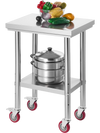 VEVOR Stainless Steel Table, 24 x 18 Inches Food Prep Worktable with Wheels, Kitchen Prep Table with Adjustable Undershelf Workstations for Commercial Kitchen, Restaurant, Hotel and Garage, Outdoor