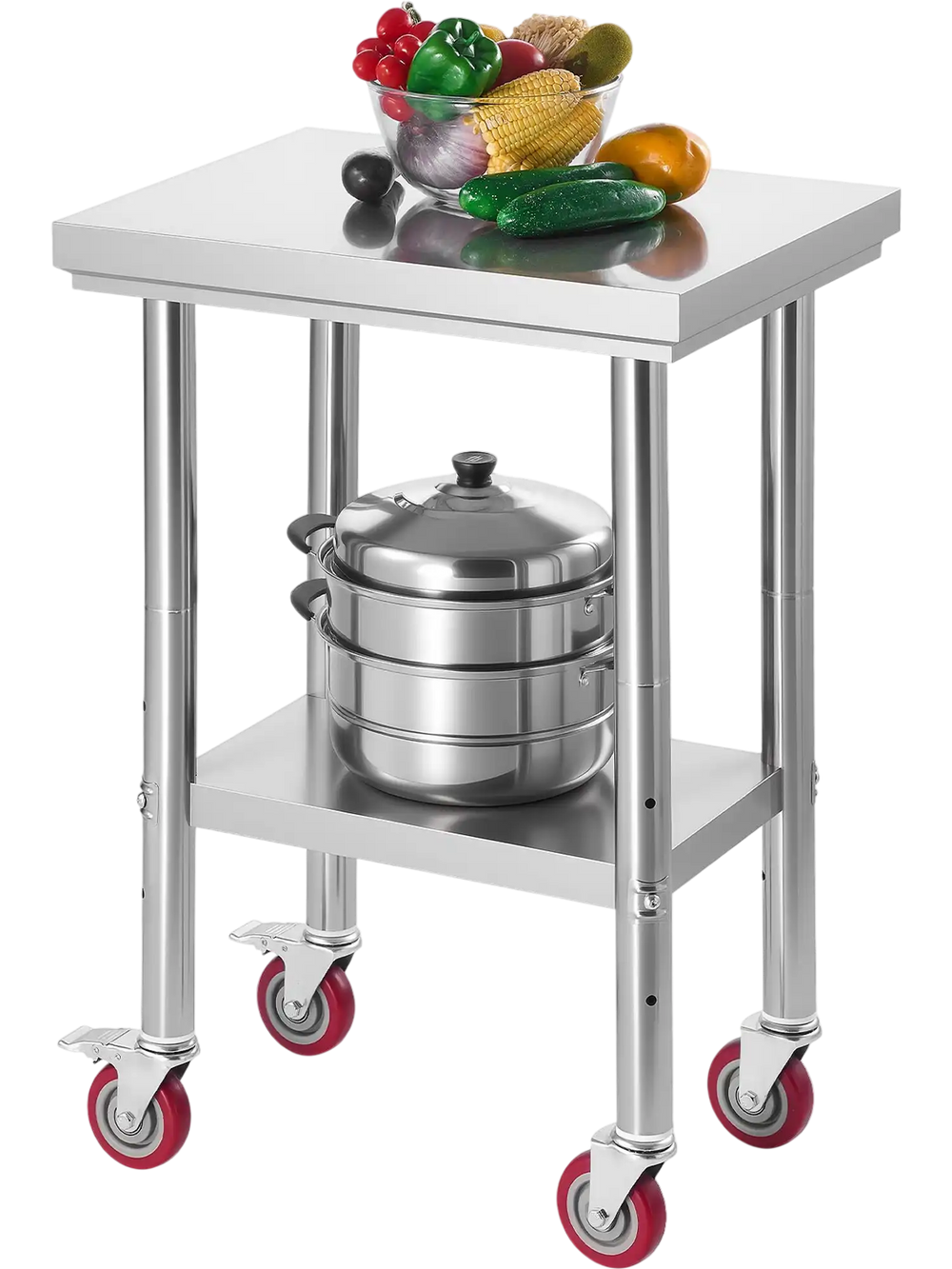 VEVOR Stainless Steel Table, 24 x 18 Inches Food Prep Worktable with Wheels, Kitchen Prep Table with Adjustable Undershelf Workstations for Commercial Kitchen, Restaurant, Hotel and Garage, Outdoor