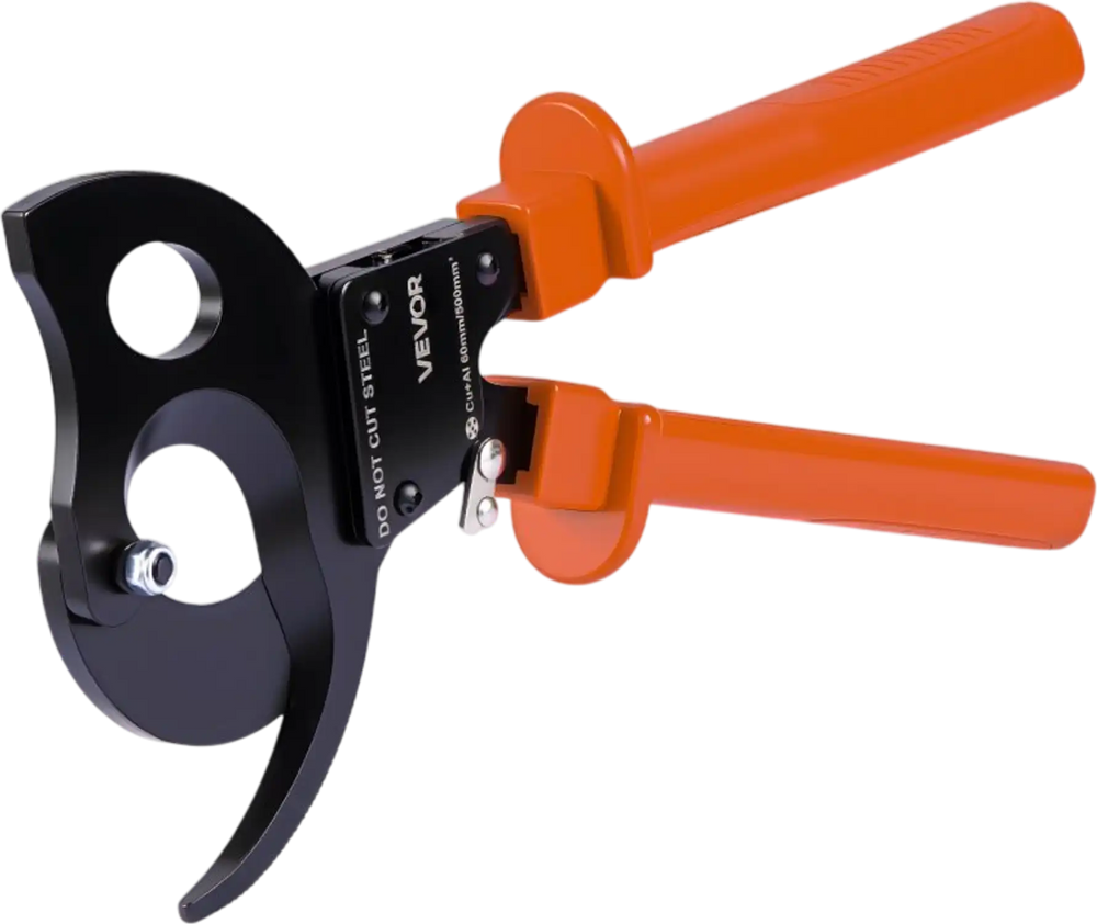 VEVOR Ratcheting Cable Cutter, Spring Steel Blades with PVC-Coated Handles, Quick-Release Button, Heavy Duty Ratchet Cable Wire Cutter for Cutting Copper & Aluminum Cables Up to 1000 MCM / 500 mm²