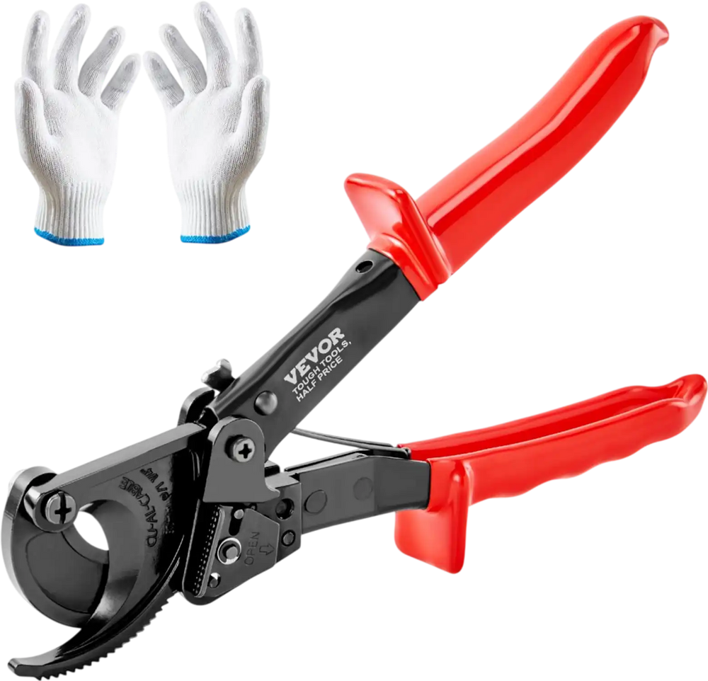 VEVOR Ratcheting Cable Cutter, 10" Wire Cutter Heavy Duty with Gloves, Strong Silicon-Manganese Spring Steel Blade-for Cutting Up to  240 mm² /473 MCM  Electrical Wire