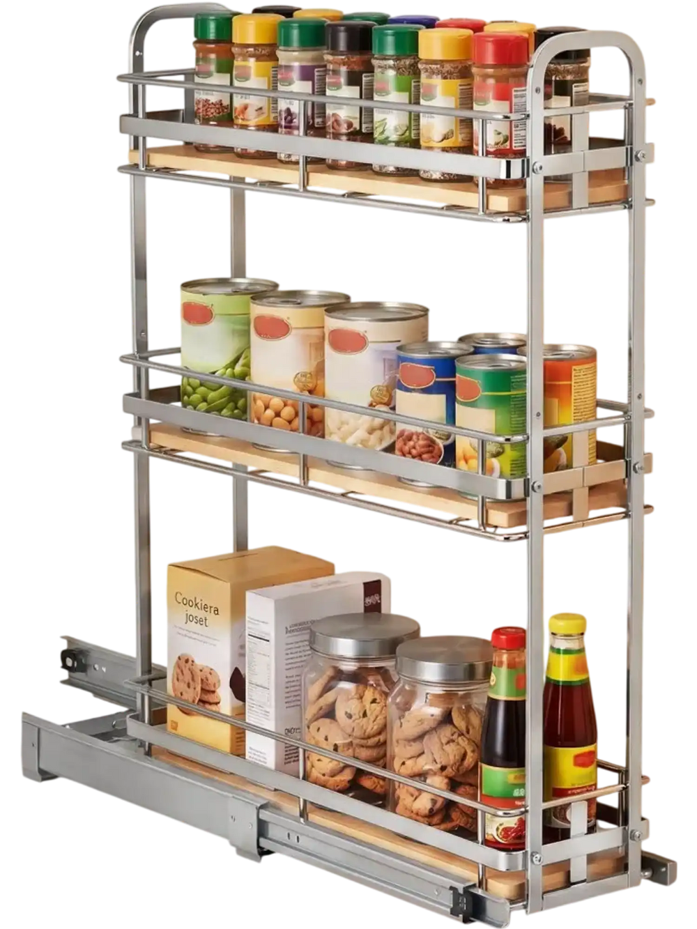VEVOR Pull Out Spice Rack Organizer for Cabinet, 3 Tier Slide Out Spice Rack Organizer, Height Adjustable Heavy Duty Metal Seasoning Kitchen Basket for Cabinets, 5.75"W x 20.98"D x 21.34"H, Silver