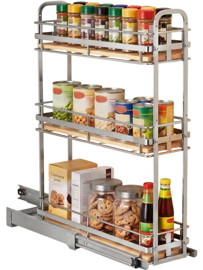 Vevor Pull-Out Spice Rack Organizer 3-Tier Slide-Out Cabinet Storage Silver New
