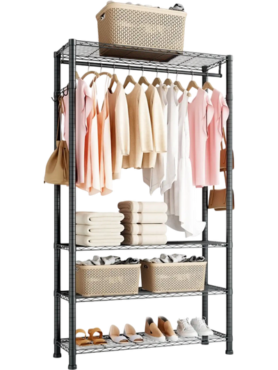 VEVOR Clothing Garment Rack, Heavy Duty Clothing Garment Rack, 4 Adjustable Tiers Clothing Racks with Carbon Steel, 500 lbs Load Capacity Closet Wardrobe for Bedroom, Clothing Store, Hallway