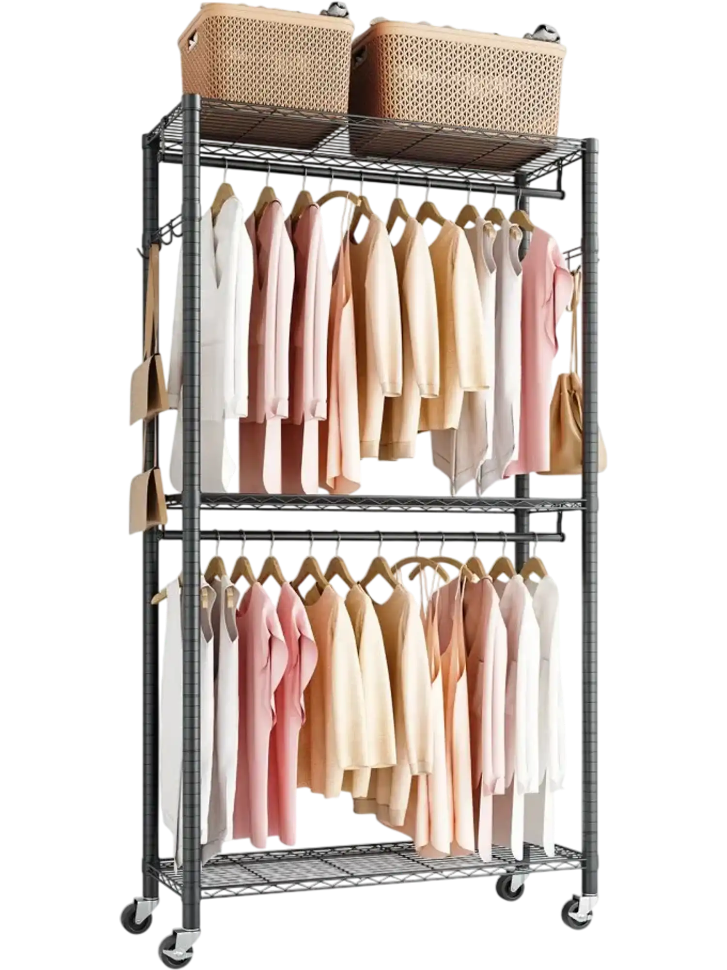 Vevor Clothes Rack Heavy Duty Rolling Garment Rack 3-Tier 450 lbs New