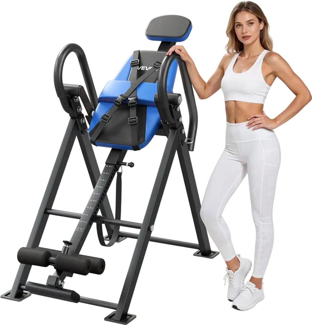 VEVOR Inversion Table, 300 lbs Capacity Heavy Duty Back Inverter Stretcher, Inverted Table with Dual-Roller Locking, Decompression Tables for Shoulders, Neck, Back, Multi-Angle Adjustable Tether Strap