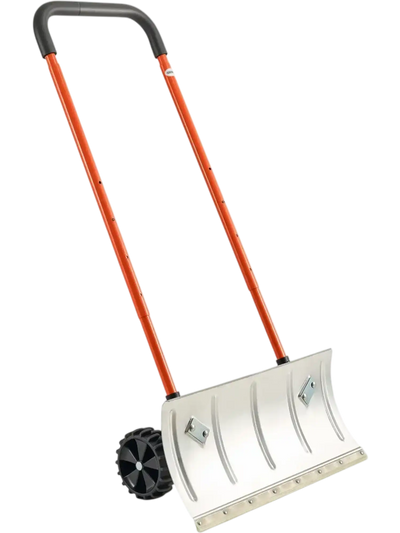 VEVOR Snow Pusher Shovel with Wheels, 24 in Wheeled Snowplow Shovel with Bi-Directional Angled Blade & 90 Degree Adjustable Handle, Metal Winter Shovels, Portable Snow Removal Tool for Driveway Garden