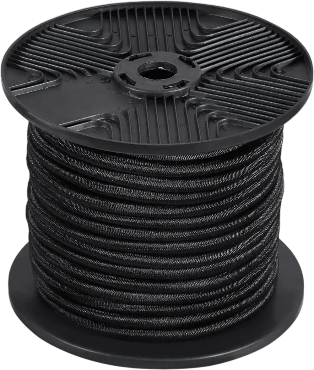 VEVOR 1/4 inch Bungee Cord, 120 ft/36 m Spool Heavy Duty Bungee Straps, 100% Stretch Elastic Bungee Rope for Cargo, Tarps, Camping, Kayak Deck and Crafting, Black