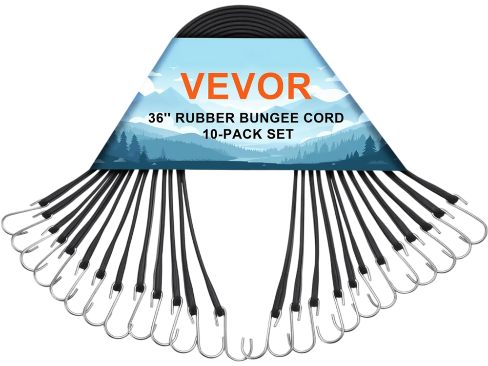 VEVOR 10 Piece Flat Bungee Cord, 20 mm Heavy Duty Bungee Straps with Steel S-Hooks, 36" Elastic Bungee Rope for Cargo, Tarps, Trucks and Tent, Black