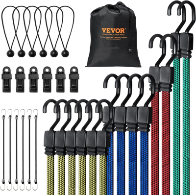 Vevor Bungee Strap Set 32-Piece Heavy-Duty Flat Cords with J-Hooks New