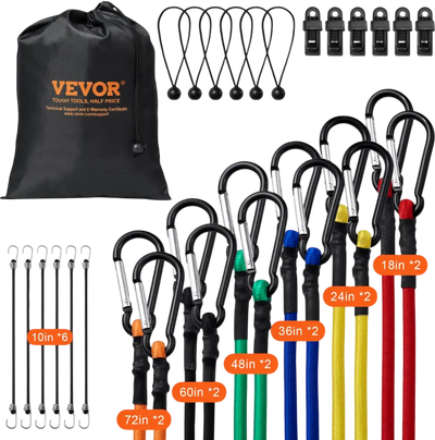 Vevor Bungee Cords 30-Piece Assortment 8 mm Heavy Duty Straps with Carabiners New