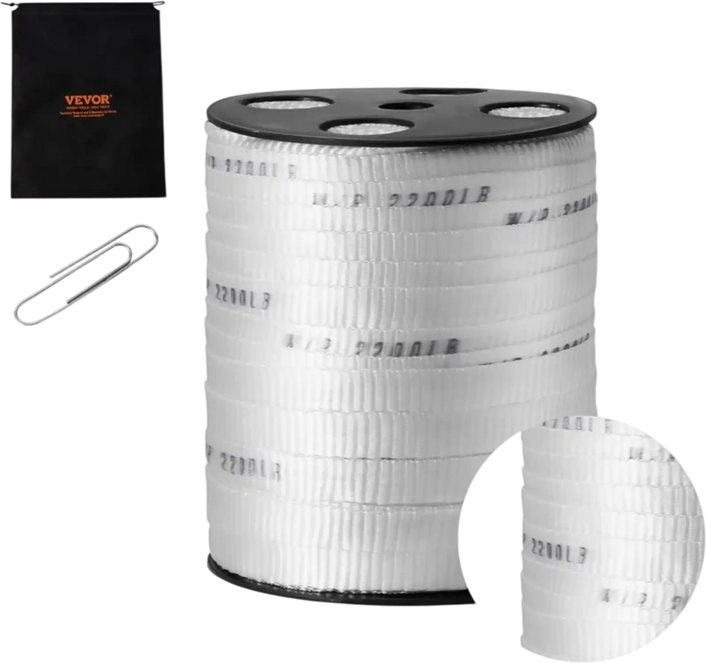 VEVOR Polyester Pull Tape, 5/8" x 318' Mule Tape Flat Rope, 2200 lbf Tensile Capacity, Printed Webbing Cable Pulling Tape for Packaging, Gardening, Commercial Electrical, Conduit Work, White