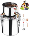 VEVOR Alcohol Still, 3 Gal / 11.4 L Stainless Steel Water Alcohol Distiller with Copper Coil, Home Brewing Refining Fermentation Kit with Thermometer, for Wine Whisky Brandy, Silver