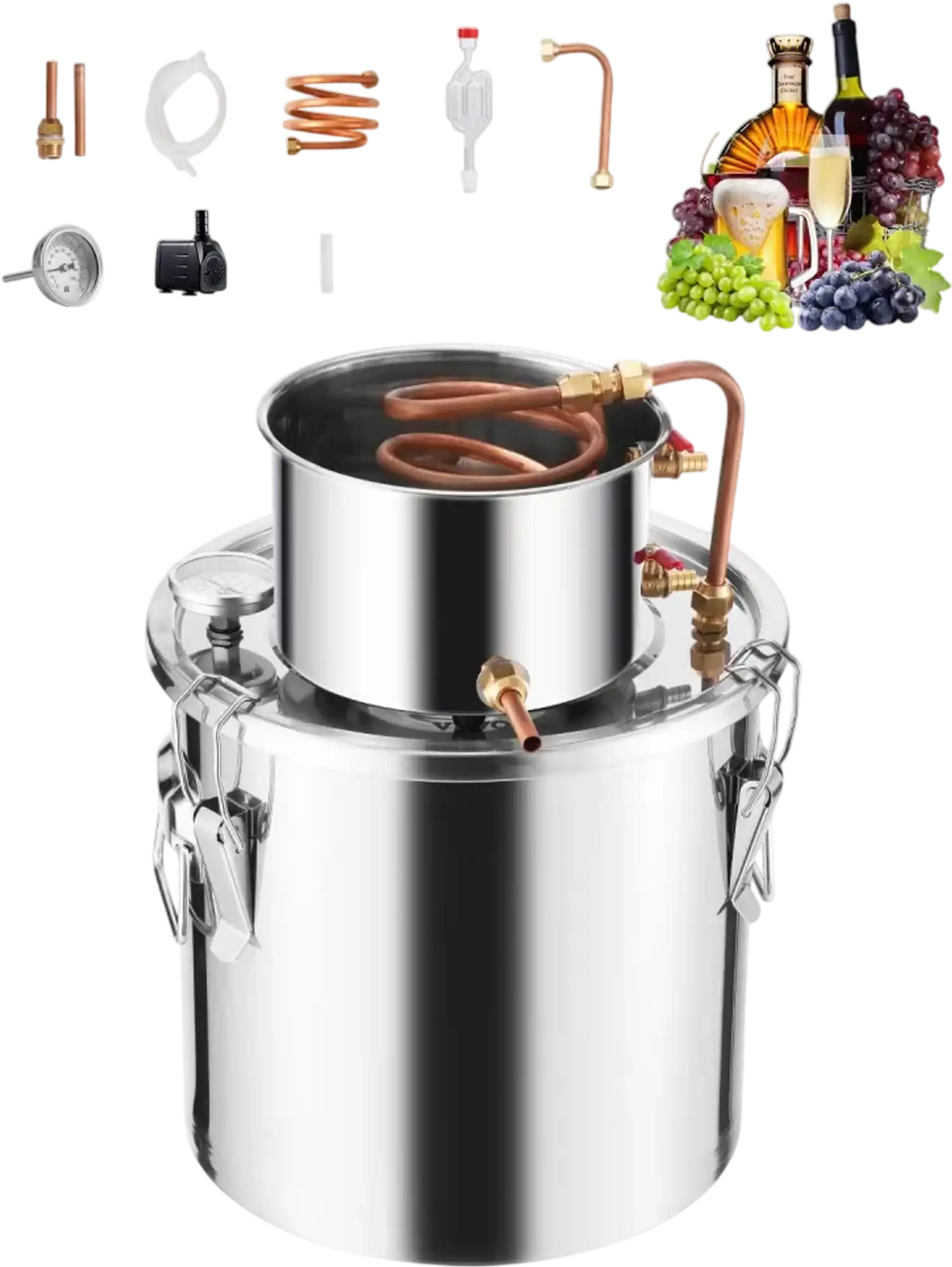 Vevor Alcohol Distiller 5 Gal Home Brew Kit with Copper Coil New