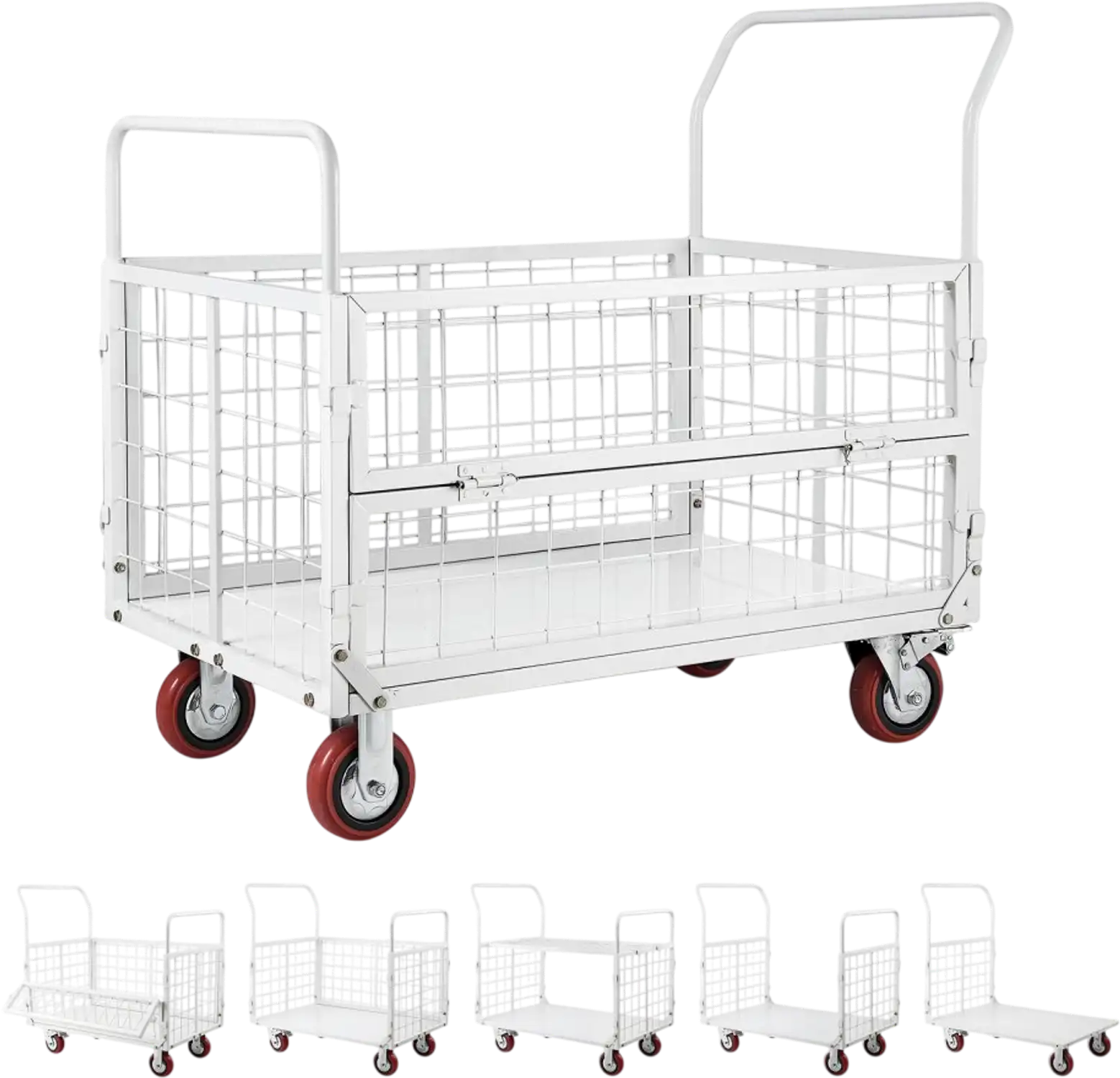 Vevor Platform Truck Cart with Cage 6-in-1 Foldable Flatbed Push Dolly 2000 lbs 44.5 x 26.6 x 42.1 in New