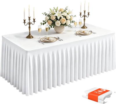 Vevor Tablecloth with Skirt 6' Rectangular Covers 2-Pack White Fitted Spandex for Party Wedding Banquet New
