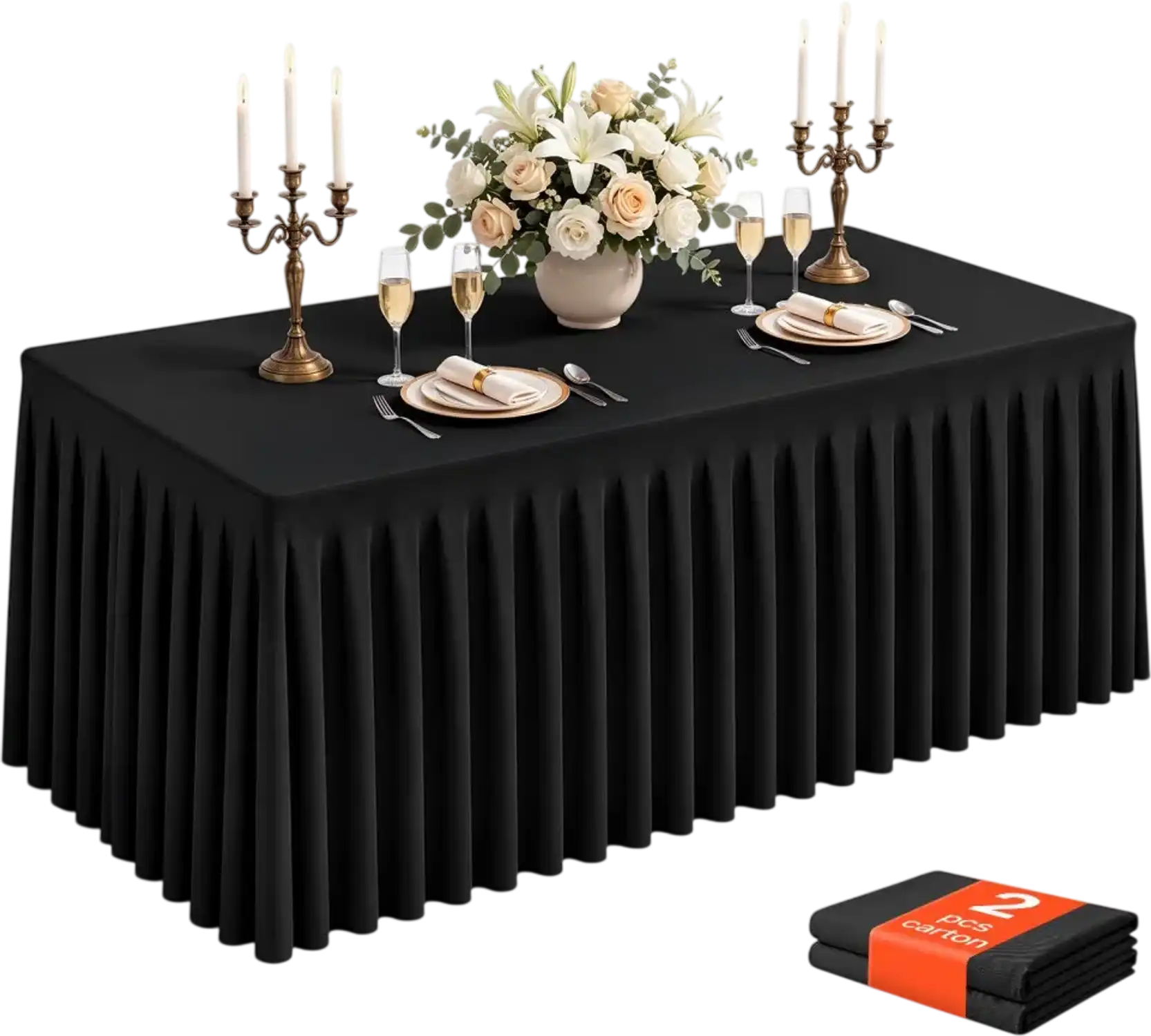 Vevor Tablecloth Spandex with Skirt 6' Rectangular Covers 2-Pack Black New