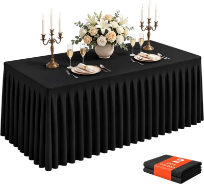 Vevor Tablecloth Spandex with Skirt 6' Rectangular Covers 2-Pack Black New