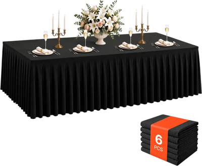 Vevor Tablecloth with Skirt 8' Rectangular 6-Pack Black Fitted Spandex Covers New