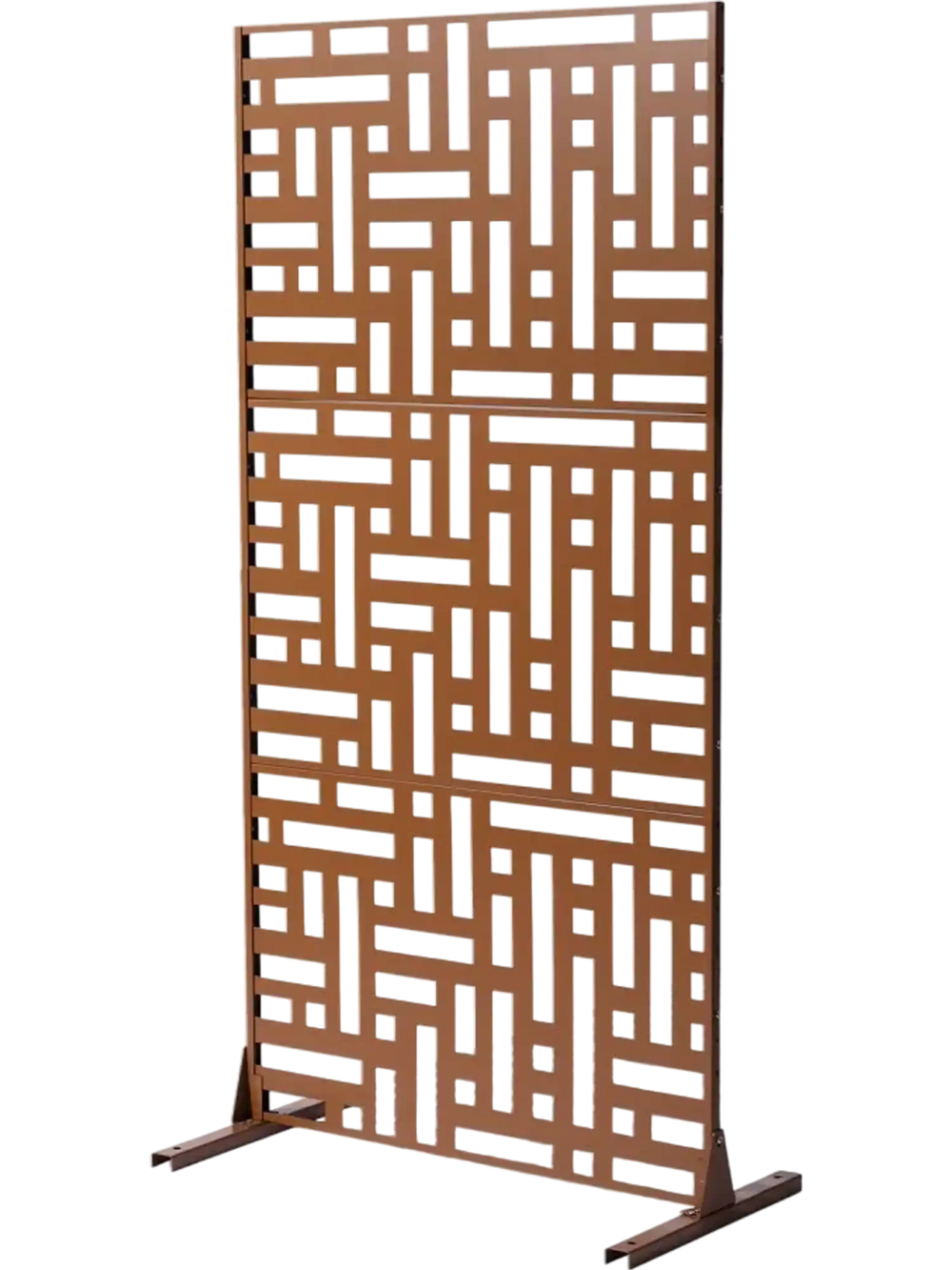 VEVOR Metal Privacy Screen, 47" W x 76" H, Outdoor Privacy Screens 3-Panel, Freestanding Outdoor Divider with Stand, Decorative Garden Steel Privacy Fence for Balcony Patio Indoor Room Hot Tub Brown