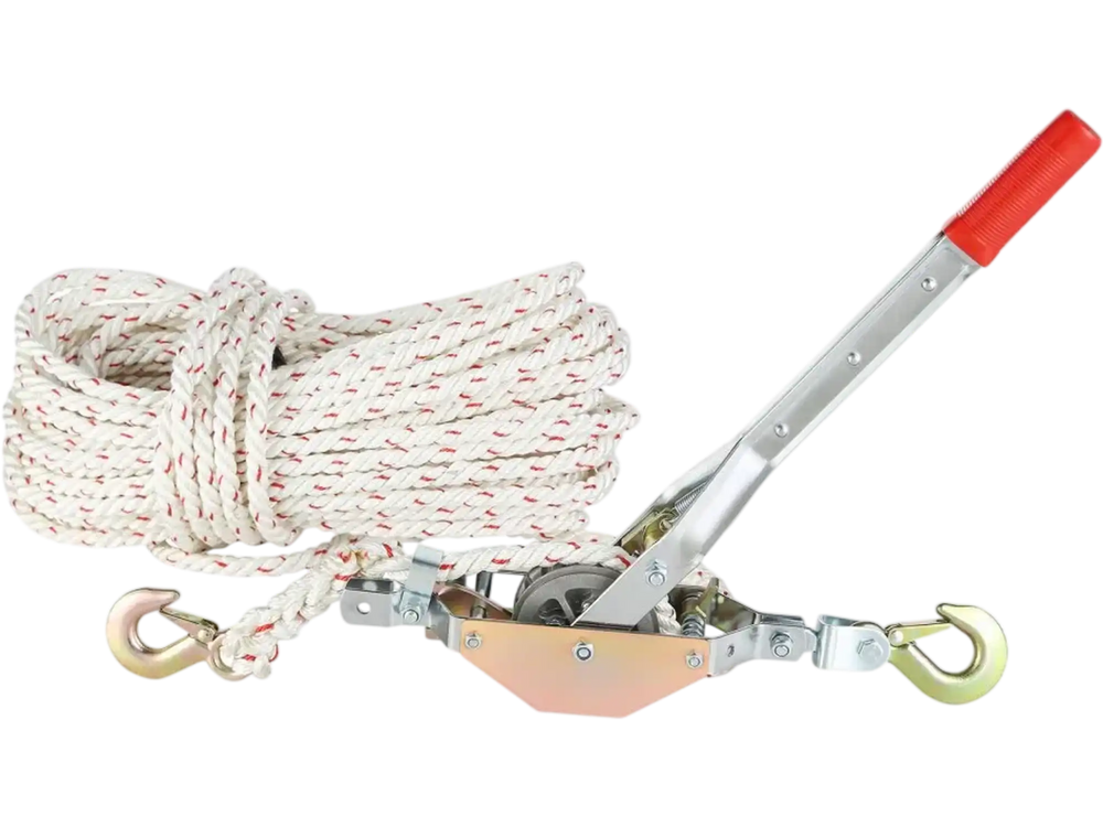 VEVOR Rope Puller, 3/4 Ton (1,653 lbs) Pulling Capacity, with 100' of 0.6" dia. Rope, 2 Hook, Come Along Winch, Heavy Duty Ratchet Power Puller Tool for Moving Boats, Securing Items, Transporting Logs