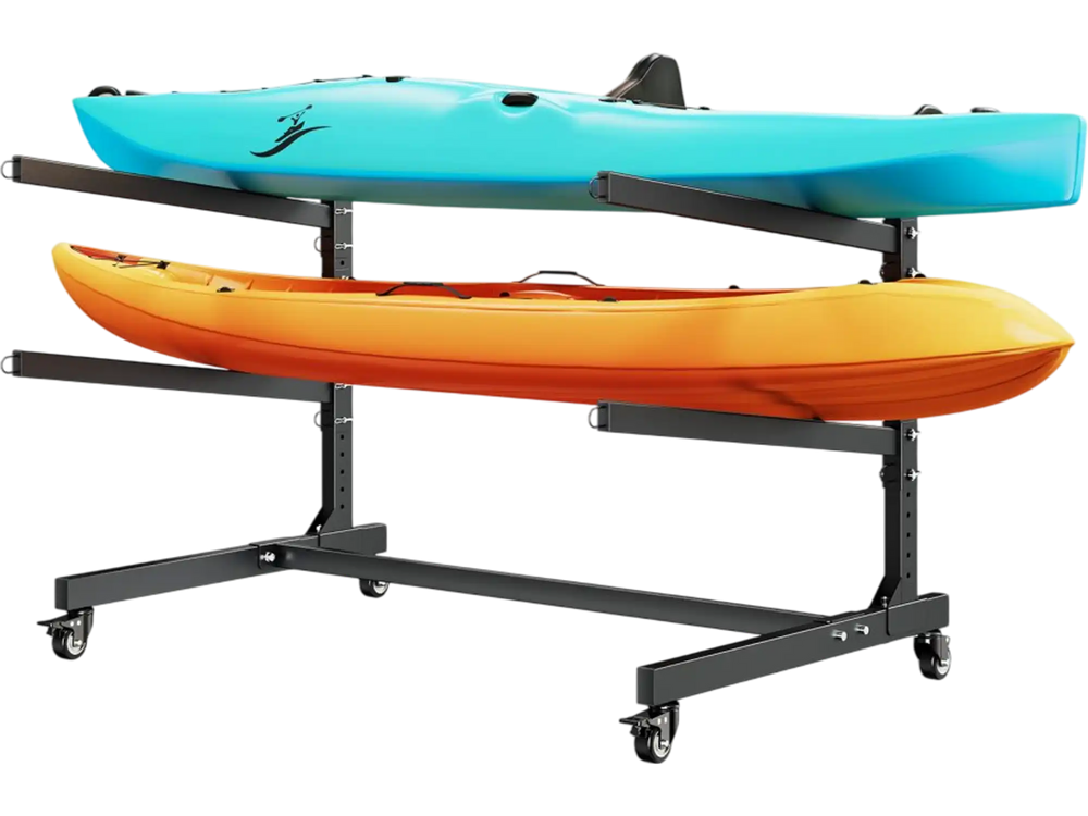 VEVOR Kayak Storage Rack for 2 Kayaks, Holds 175 lbs, Heavy Duty Adjustable Freestanding Stand with Lockable Wheels for Indoor Outdoor Garage Shed Dock, Holder for Canoe, SUP, Surfboard & Paddleboard