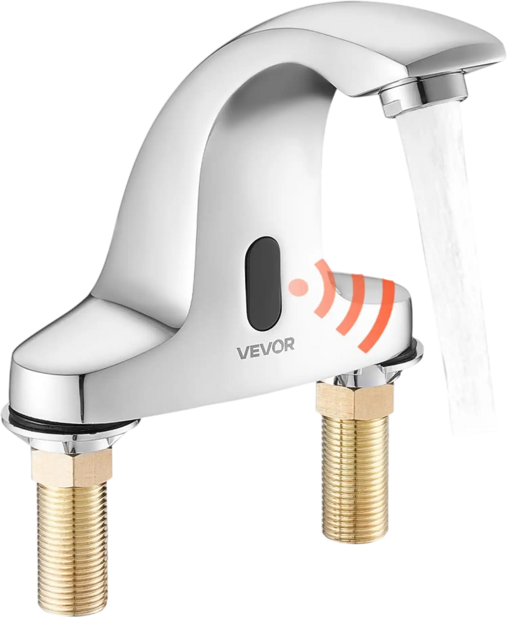 VEVOR Touchless Bathroom Sink Faucet, Automatic Motion Sensor Restroom Toilet Faucet Cold Water with Hole Cover Plate, Battery Operated for 9/16 in Pipe Commercial Lavatory,Chrome Plated Silver