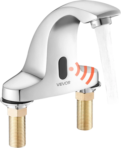 VEVOR Touchless Bathroom Sink Faucet, Automatic Motion Sensor Restroom Toilet Faucet Cold Water with Hole Cover Plate, Battery Operated for 9/16 in Pipe Commercial Lavatory,Chrome Plated Silver