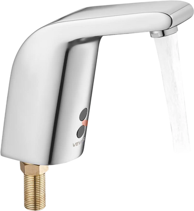 VEVOR Touchless Bathroom Sink Faucet, Automatic Motion Sensor Restroom Toilet Faucet Cold Water with Single Hole, Battery Operated for 9/16 in Pipe Commercial Lavatory,Chrome Plated Silver
