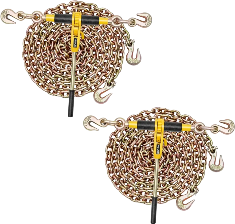 VEVOR Ratchet Chain Binder, 5/16 in x 12.8 ft G80 Chains, 8000 lbs Working Load of Ratchet Load Binder, Chains and Binders Set, Tie Down Hauling Chain Binders for Hauling, Towing, Logging (2 Sets)