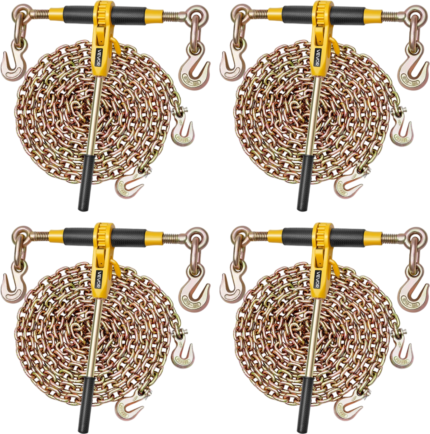 Vevor Ratchet Chain Binders 5/16 in. x 12.8 ft. G80 Chains 8000 lb. Working Load 4 Sets New