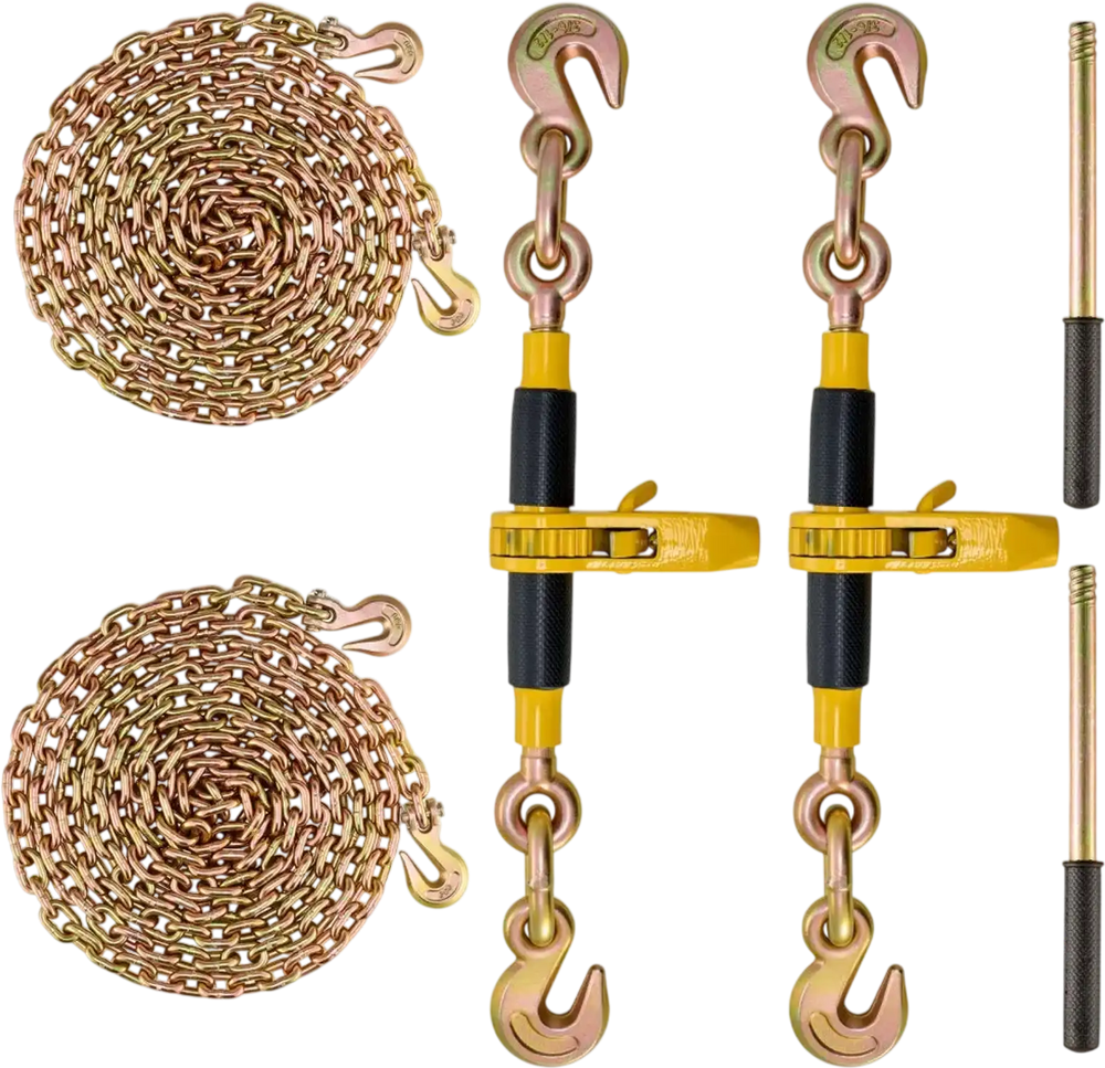 VEVOR Ratchet Chain Binder, 5/16"-3/8" Heavy Duty Load Binders with G80 Chains, 7100 lbs Secure Load Limit, Labor-saving Anti-skid Handle, Tie Down Hauling Chain Binders for Flatbed Truck Trailer, 2 P