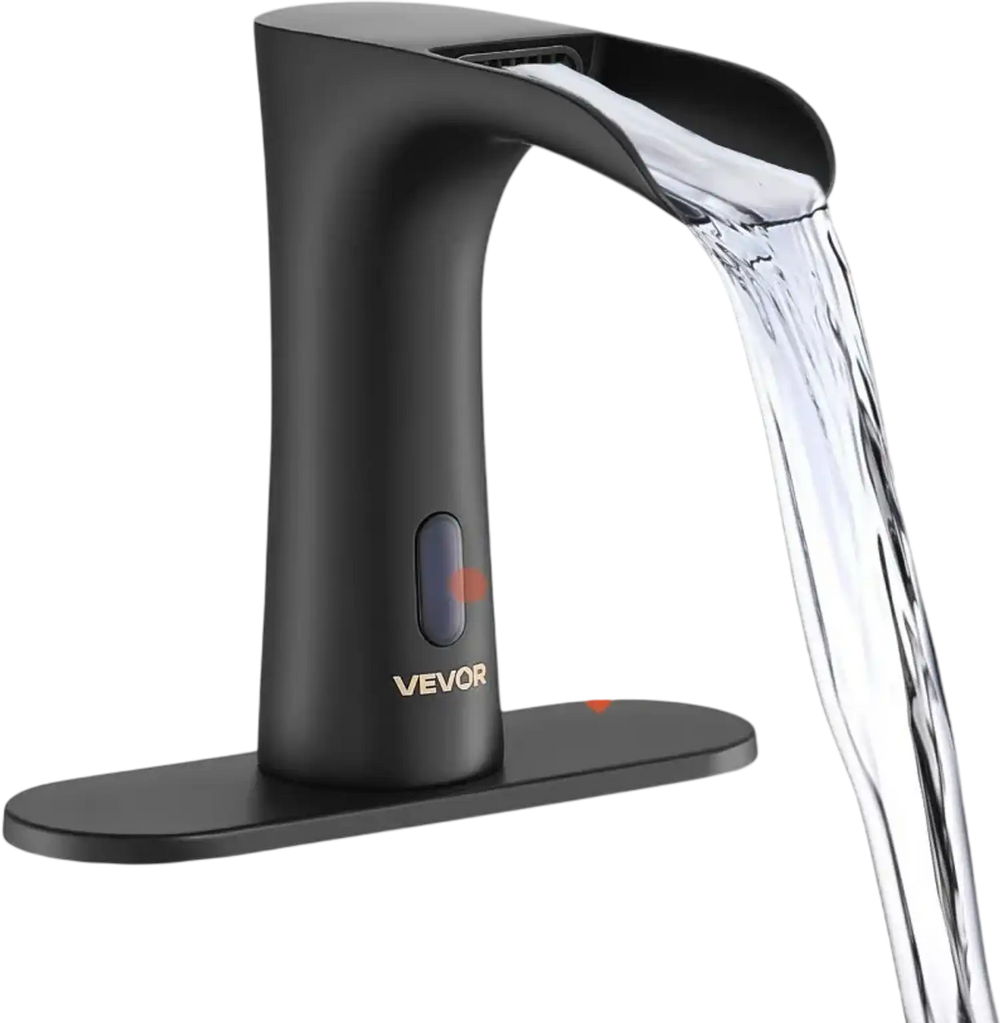 VEVOR Touchless Bathroom Sink Faucet, Automatic Motion Sensor Waterfall Restroom Toilet Faucet with Hole Cover Plate, Modern Electronic Sensor Hot/Cold Water for 9/16 in Pipe Commercial,Matte Black