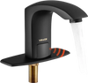 VEVOR Touchless Bathroom Sink Faucet, Automatic Motion Sensor Restroom Toilet Faucet with Hole Cover Plate, Battery Operated,Adjustable Temperature for 9/16 in Pipe Commercial Lavatory,Matte Black
