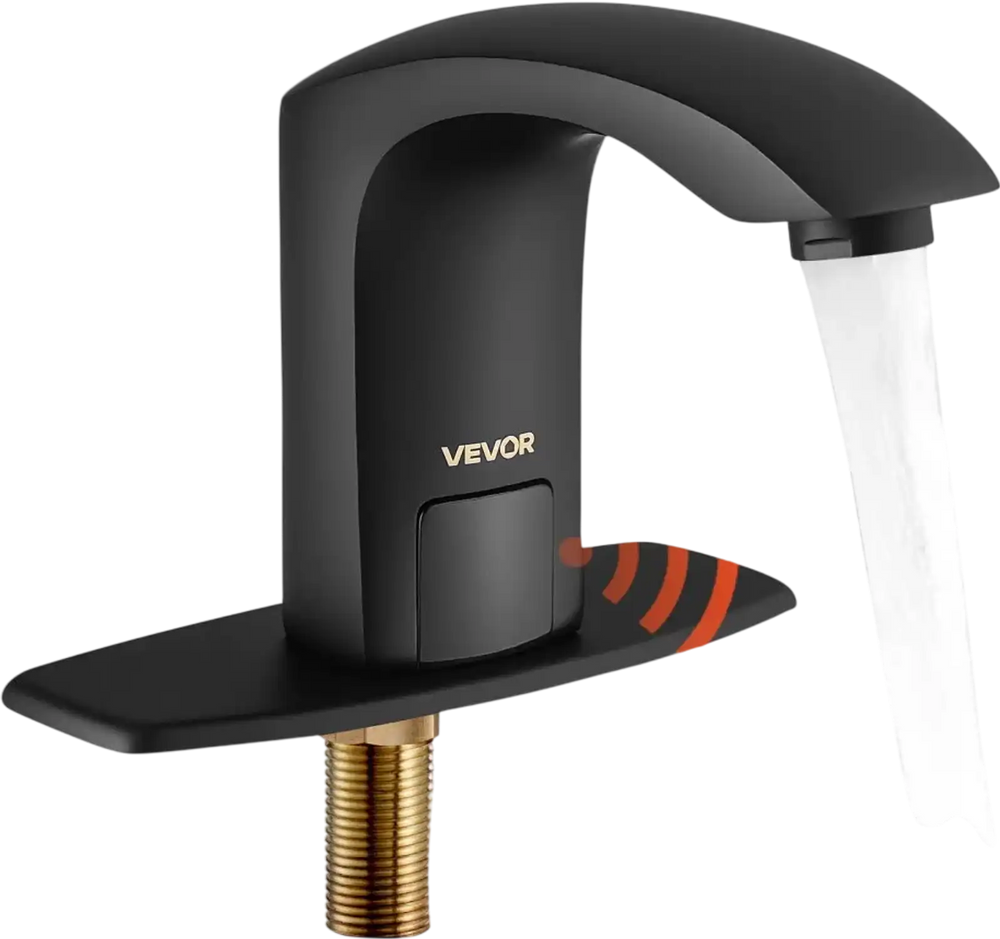 VEVOR Touchless Bathroom Sink Faucet, Automatic Motion Sensor Restroom Toilet Faucet with Hole Cover Plate, Battery Operated,Adjustable Temperature for 9/16 in Pipe Commercial Lavatory,Matte Black