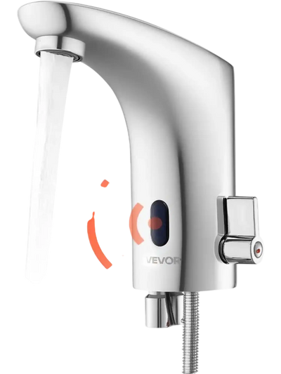VEVOR Touchless Bathroom Sink Faucet, Automatic Motion Sensor Restroom Toilet Faucet, HandsFree Adjustable Cold Hot Single Handle Water Mixer Battery Operated for 9/16 in Pipe,Chrome Plated Silver